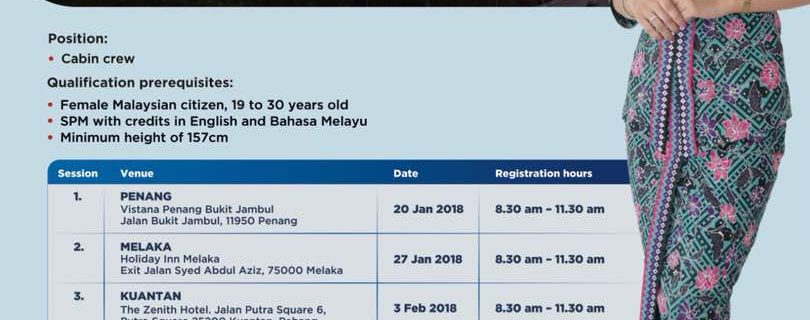 Malaysia Airlines Cabin Crew Recruitment – Jan 2018
