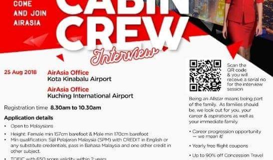 AirAsia Flight Attendant Recruitment – Aug 2018 Sarawak