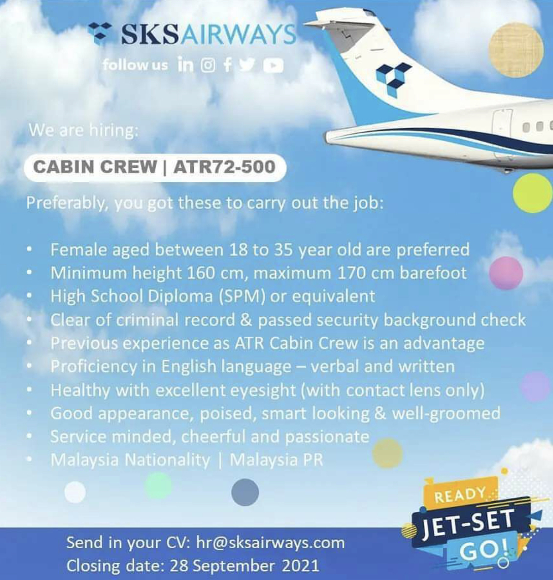 SKS Airways Flight Stewardess Recruitment-Sep 2021